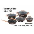 Set oale 9 piese HAUSBERG HB-H767, interior antiaderent, manere soft touch, capac sticla, finisaj cu linie aurie